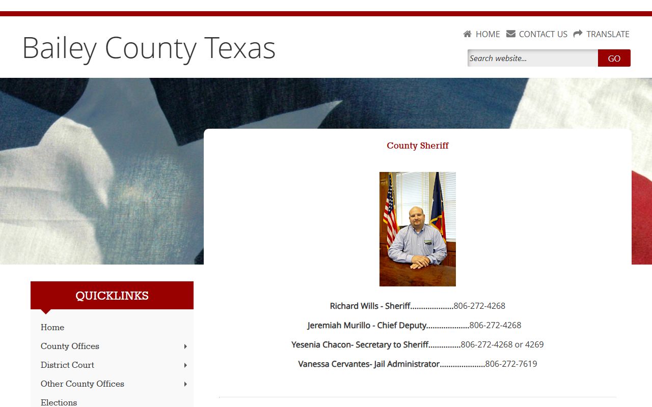 Bailey County Jail inmate lookup sheriff page